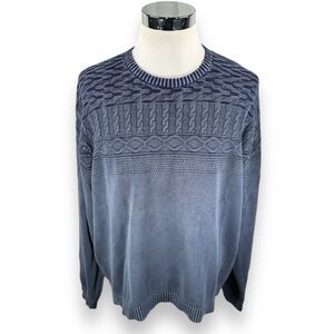 Novica Overdyed Knit Pullover Sweater Men's 2XL XXL Cable Crewneck Cotton Blue